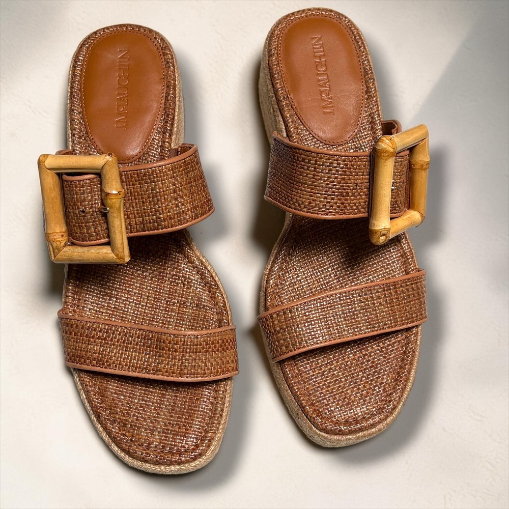 J.McLaughlin Brown Woven Espadrille Platform Sandals Bamboo Buckle Womens 9 - Picture 3 of 11